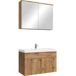 Badplaats Badkamermeubel Set Paso 02 80 x 40 cm - Eiken - Badmeubel met Spiegelkast