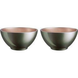Luminarc Kommetjes/schaaltjes voor dessert/ontbijt - 2x - Glas - D13 x 6 cm - donkergroen - Kommetjes