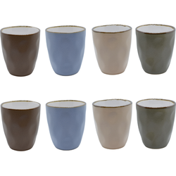 OTIX Koffiekopjes - Koffiemok - Koffietassen - Set van 8 - Meerdere kleuren - 280ml - Zonder Oor - Aardewerk