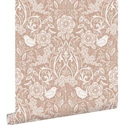 ESTAhome behang bloemen en vogels in art nouveau stijl nude kleur en wit - 0,53 x 10,05 m - 139324