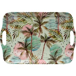 Concorde Dienblad/serveer tray Tropical Holiday - Melamine - roze/groen - 42 x 29 cm - rechthoekig - Dienbladen