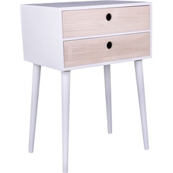 Rimini Bedside Table - Bedside table in white with 2 natural wood drawer
