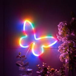 Groenovatie LED Neon Wandlamp "Vlinder", Op Batterijen en USB, 23x23x2cm, Multicolor