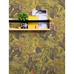 Livingwalls behang jungle-motief groen, bruin en grijs - 53 cm x 10,05 m - AS-387242