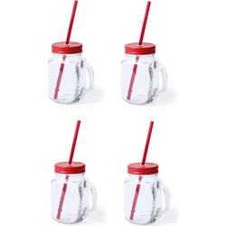 6x stuks Drink potjes van glas Mason Jar rode deksel 500 ml - Drinkbekers