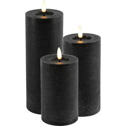 LED kaarsen/stompkaarsen - set 3x - zwart -H12,5, H15, H20 cm - LED kaarsen
