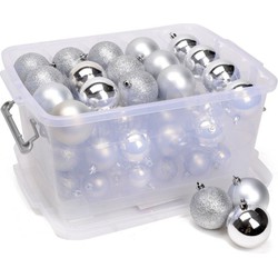 Christmas Gifts Kerstballen - zilver - 70x stuks - in opbergbox - Kerstbal