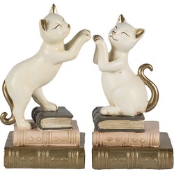 Clayre & Eef Boekensteunen Set van 2 Kat 20x8x19 cm Wit Polyresin Boekenhouders