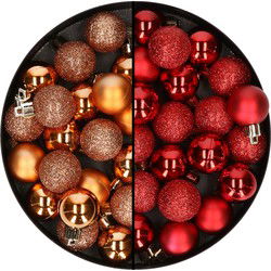 40x stuks kleine kunststof kerstballen rood en koper 3 cm - Kerstbal