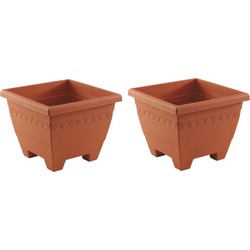 Hega Hoger Plantenbak Maceta Lima - 4x - vierkant - terracotta - 40 cm - Plantenbakken