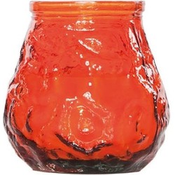 8x Oranje tafelkaarsen in glazen houders 7 cm brandduur 17 uur - Waxinelichtjes