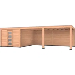 Douglas overkapping, 900 x 400, met schuur en achterwand, Westwood Modern