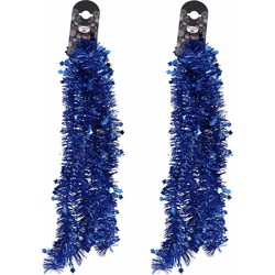 2x Blauwe folie feestslingers 200 cm feestversiering - Kerstslingers
