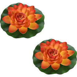Drijvende kunst waterlelie bloemen - 2x - oranje - D18 cm - Vijver - Kunstbloemen