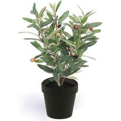 Kunstplant olijfboompje - groen - in zwarte pot - 35 cm - Kunstplanten