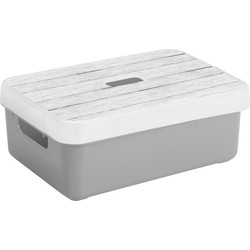 Sunware Opbergbox/mand - lichtgrijs - 9 liter - met deksel hout kleur - Opbergbox