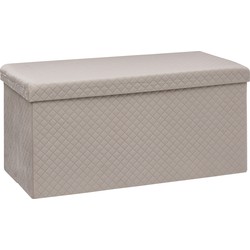 Atmosphera Poef/hocker/voetenbankje - opbergbox - fluweel beige - PO/MDF - 38 x 38 x 76 cm - Poefs