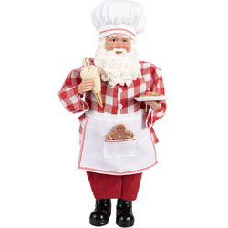 Clayre & Eef Kerstdecoratie Beeld Kerstman Rood Textiel
