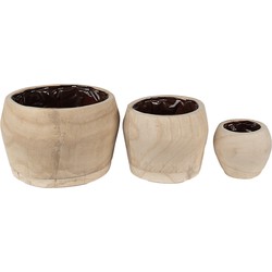 Clayre & Eef Bloempot Set van 3  Ø 24 Ø 18 Ø 12 cm Bruin Hout Rond Plantenpot