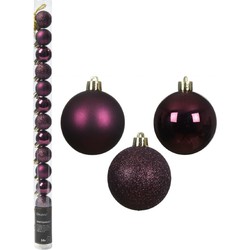 Decoris Mini kerstballen - 14x st - donkerpaars - D3 cm - kunststof - Kerstbal