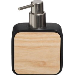 5Five zeeppompje/zeepdispenser - zwart - 10 x 15 cm - 200 ml - bamboe/kunststeen - badkamer hygiene - Zeeppompjes