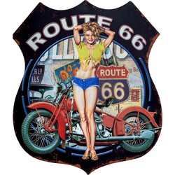 Clayre & Eef Wanddecoratie 30*1*35 cm Zwart Ijzer Route 66 Muurdecoratie Wandversiering Tekstbord