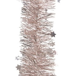 Kerst lametta guirlandes lichtroze sterren/glinsterend 10 cm breed x 270 cm - Kerstslingers