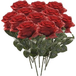 Rode roosjes kunst tak 45 cm 12 stuks - Kunstbloemen