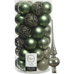 37x stuks kunststof kerstballen 6 cm incl. glazen piek mosgroen - Kerstbal