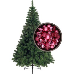 Bellatio Decorations kunst kerstboom 120 cm met kerstballen fuchsia roze - Kunstkerstboom