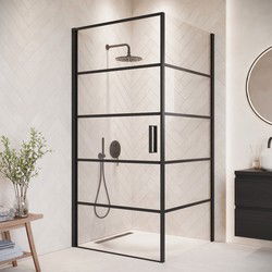 Badplaats Douchecabine Alava 90 x 90 x 190cm - Zwart met strepen - Douchewand met Draaideur