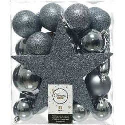 33x Kunststof kerstballen mix grijsblauw 5-6-8 cm kerstboom versiering/decoratie - Kerstbal