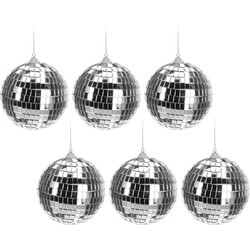 6x Zilveren disco kerstballen 10 cm - Kerstbal