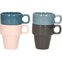 Excellent Houseware koffie/thee mokken - 4x - stapelbaar- aardewerk - 180 ml - Bekers