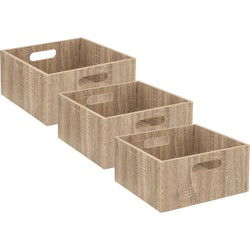 5five Opbergmand hout - 3x - 14L - lichtbruin - 31 x 31 x 15 cm - Opbergmanden