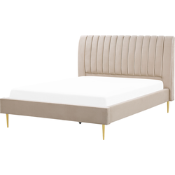 Beliani MARVILLE - Tweepersoonsbed-Beige-Fluweel