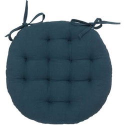 Atmosphera Stoelkussen rond - donkerblauw - katoen - 38 x 6.5 cm - wicker zitkussen - tuinstoelkussens
