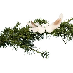 2x stuks kerstboom vogels op clip glitter wit 11 cm - Kersthangers