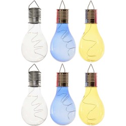 6x Buitenlampen/tuinlampen lampbolletjes/peertjes 14 cm transparant/blauw/geel - Buitenverlichting