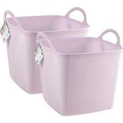 Plasticforte Kuip/emmer/wasmand - 2x - flexibel - roze - 27 liter - Wasmanden