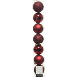 7x stuks kunststof kerstballen donkerrood (oxblood) 8 cm glans/mat/glitter - Kerstbal