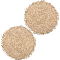 Set van 12x stuks ronde placemats raffia naturel 38 cm - Placemats