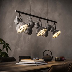Hoyz - Hanglamp - 5xØ16 Betonlook Lampenkappen - Industrieel - Verstelbaar