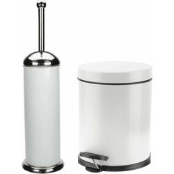 Badkamer/toilet set pedaalemmer 5 liter en toiletborstel RVS wit - Badkameraccessoireset