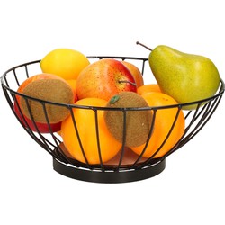 Metalen fruitmand/fruitschaal zwart rond 28 cm - Fruitschalen