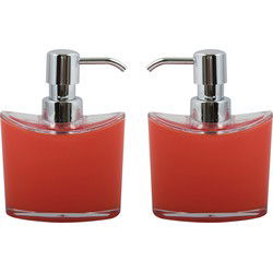 MSV Zeeppompje/dispenser Aveiro - 2x - PS kunststof - rood/zilver - 11 x 14 cm - 260 ml - Zeeppompjes