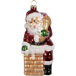 Clayre & Eef Kersthanger Kerstman 12 cm Rood Glas Kerstboomversiering