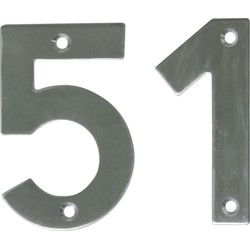 AMIG Huisnummer 51 - massief Inox RVS - 10cm - incl. bijpassende schroeven - zilver - Huisnummers