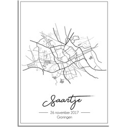 Geboorteposter Grijs - Stadskaart – Geboorteplaats Kraamcadeau - A4 poster (21x29,7cm)
