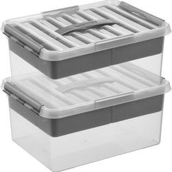 2x Kunststof stapelbare opbergbak met vakken 15 liter 40 x 30 x 18 cm - Opbergbox